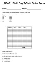 Field Day t-shirt Order Form