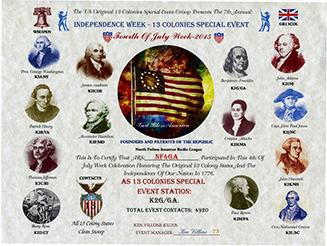 Thirteen Colonies Special Event Certificate - 2015